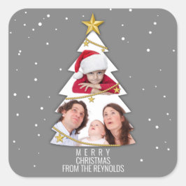 メリーモダンクリスマスの木の写真コラージュ灰色 スクエアシール