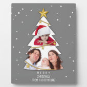 メリーモダンクリスマスの木の写真コラージュ灰色 フォトプラーク (正面)