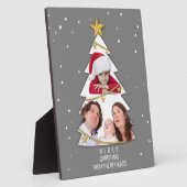 メリーモダンクリスマスの木の写真コラージュ灰色 フォトプラーク (側面)