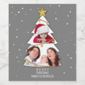 メリーモダンクリスマスの木の写真コラージュ灰色 ワインラベル (シングルラベル)