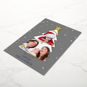 メリーモダンクリスマスの木の写真コラージュ灰色 箔シーズンカード (回転した状態)