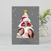 メリーモダンクリスマスの木の写真コラージュ灰色 箔シーズンカード (立ち正面)