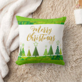 メリーモダンクリスマスの木の金ゴールドスクリプト クッション (ブランケット)