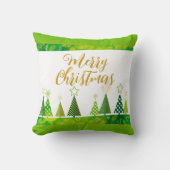 メリーモダンクリスマスの木の金ゴールドスクリプト クッション (正面)