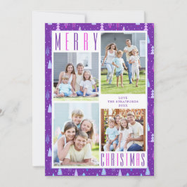 メリーモダンクリスマスの木4枚の写真パープルピンク シーズンカード