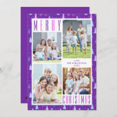 メリーモダンクリスマスの木4枚の写真パープルピンク シーズンカード (正面/裏面)