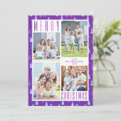メリーモダンクリスマスの木4枚の写真パープルピンク シーズンカード (スタンド正面)