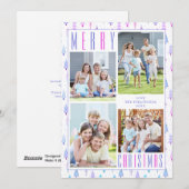 メリーモダンクリスマスの木4枚の写真パープルピンク シーズンカード (正面/裏面)