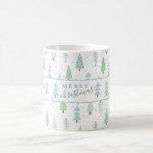 メリーモダンクリスマスの森の木々青い緑 コーヒーマグカップ (中央)