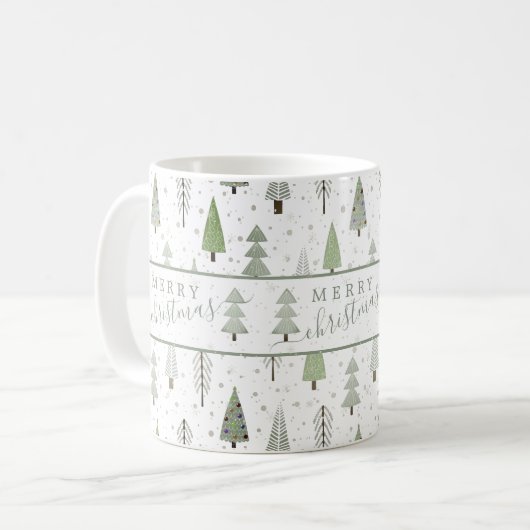 メリーモダンクリスマスの森の木セージグリーン コーヒーマグカップ (正面左)
