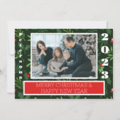 メリーモダンクリスマスの緑のホリー2の写真 シーズンカード (正面)