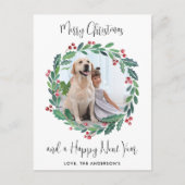 メリーモダンクリスマスの緑のリース写真 シーズンポストカード (正面)