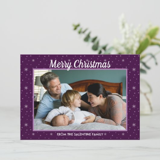 メリーモダンクリスマスの雪の結晶のカスタム写真 シーズンカード (スタンド正面)