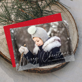 メリーモダンクリスマスの雪の花の赤い写真 シーズンカード