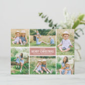 メリーモダンクリスマスほこりっぽいピンクの写真コラージュ シーズンカード (スタンド正面)