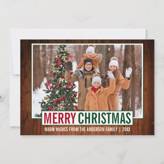 メリーモダンクリスマスウッド家族写真 シーズンカード (正面)