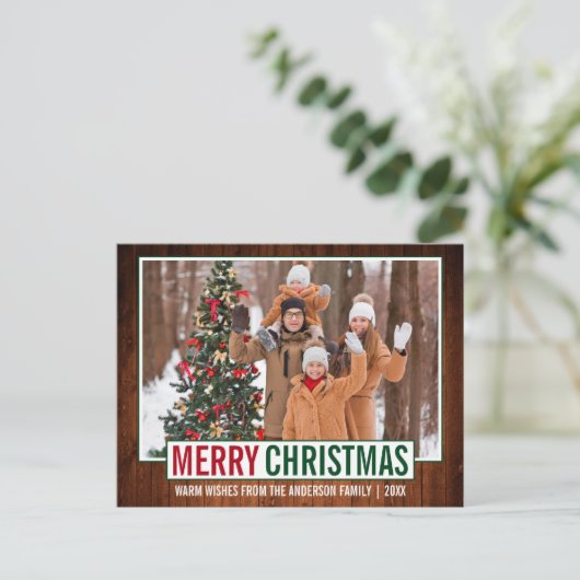 メリーモダンクリスマスウッド家族写真 ポストカード (スタンド正面)