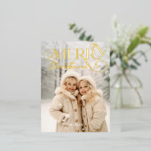 メリーモダンクリスマスエレガント1フォトタイポグラフィ 箔シーズンポストカード (立ち正面)