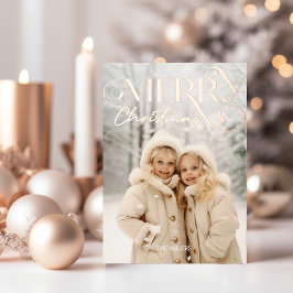 メリーモダンクリスマスエレガント1フォトタイポグラフィ 箔シーズンポストカード