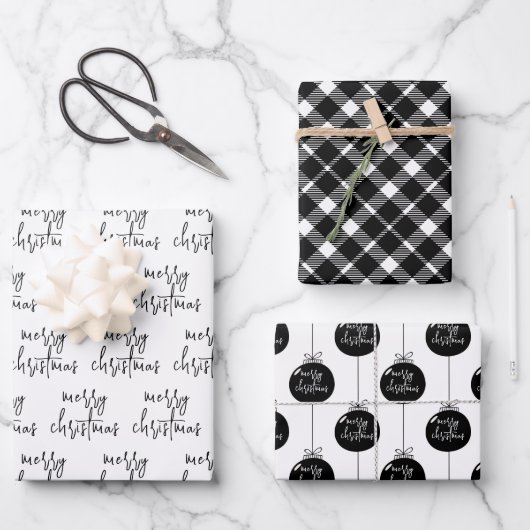 メリーモダンクリスマスオーナメントホリデイ ラッピングペーパーシート (正面)