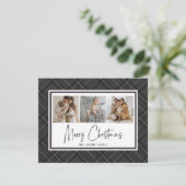 メリーモダンクリスマスクラシックグレープレイドホリデー シーズンカード (スタンド正面)