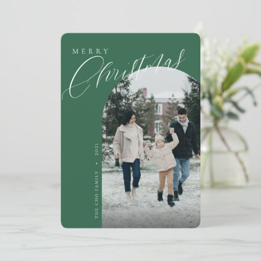 メリーモダンクリスマスグリーンアーチフレームフォトホール シーズンカード (スタンド正面)