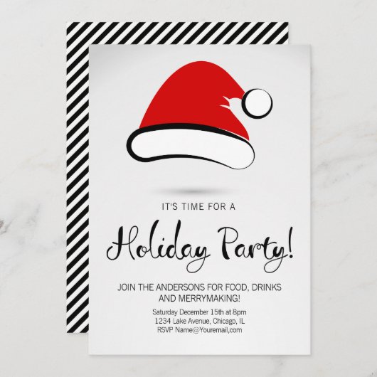 メリーモダンクリスマスサンタハットホリデーカード シーズンカード (正面/裏面)