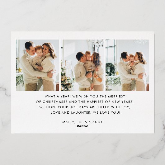 メリーモダンクリスマスシンプル4枚の写真家族 箔シーズンカード (裏面)