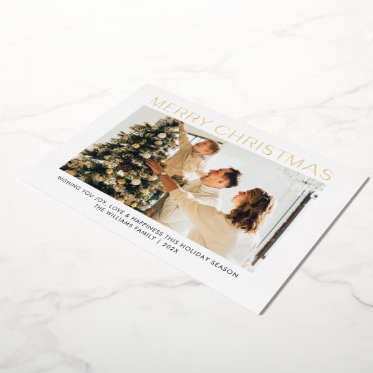 メリーモダンクリスマスシンプル4枚の写真家族 箔シーズンカード (回転した状態)