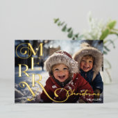 メリーモダンクリスマススクリプトタイポグラフィ1写真 箔シーズンカード (立ち正面)