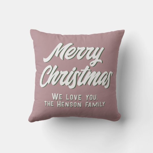 メリーモダンクリスマススクリプトピンクファミリーホリデー クッション (裏面)