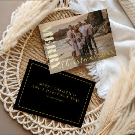 メリーモダンクリスマススクリプトブラック1フォト金ゴールド 箔シーズンカード