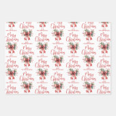 メリーモダンクリスマススクリプトレッドボウパーソナライズされた ラッピングペーパーシート (正面)