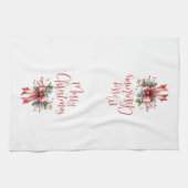 メリーモダンクリスマススクリプトレッドボウ キッチンタオル (横)