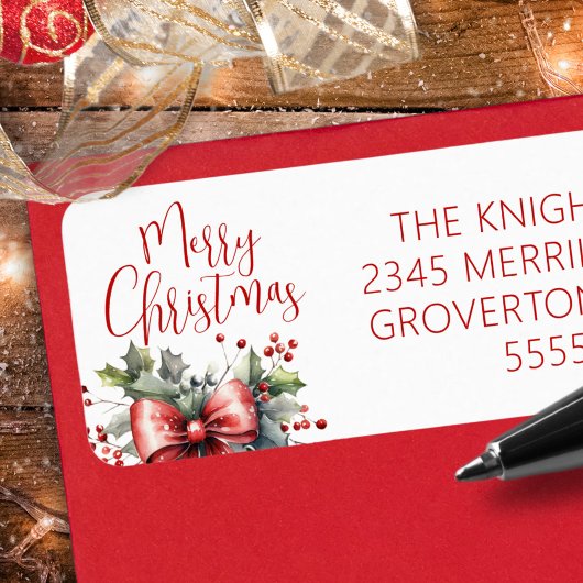 メリーモダンクリスマススクリプトレッドボウ ラベル