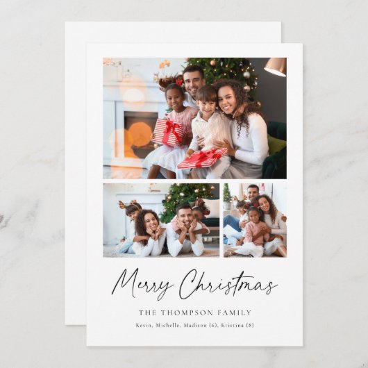 メリーモダンクリスマススクリプト写真コラージュ シーズンカード (正面/裏面)