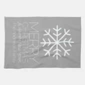 メリーモダンクリスマススノーフレーク – シルバーグレー キッチンタオル (横)