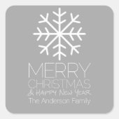 メリーモダンクリスマススノーフレーク – シルバーグレー スクエアシール (正面)