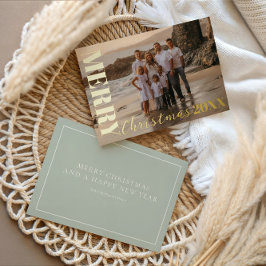 メリーモダンクリスマスソフトグリーンOneフォト金ゴールド 箔シーズンカード