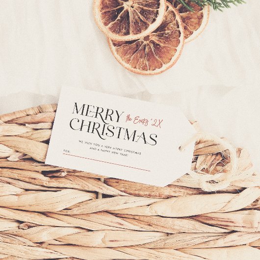 メリーモダンクリスマスタイポグラフィカスタムファミリー ギフトタグ