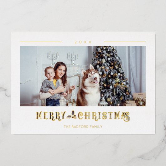 メリーモダンクリスマスタイポグラフィカスタム写真 箔シーズンカード (正面)