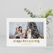 メリーモダンクリスマスタイポグラフィカスタム写真 箔シーズンカード (立ち正面)