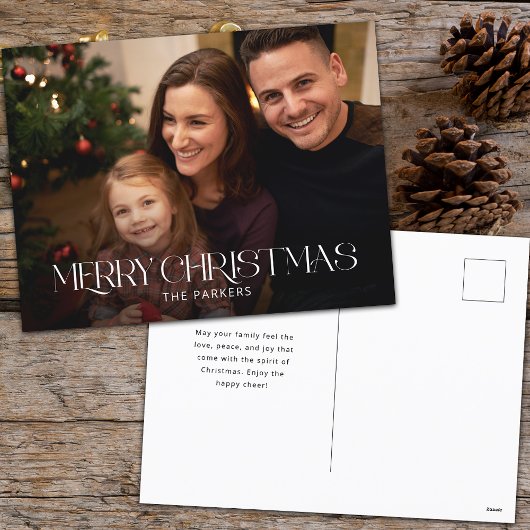 メリーモダンクリスマスタイポグラフィ写真 シーズンポストカード