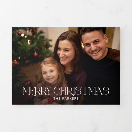 メリーモダンクリスマスタイポグラフィ写真 三つ折りクリスマスカード (カバー)