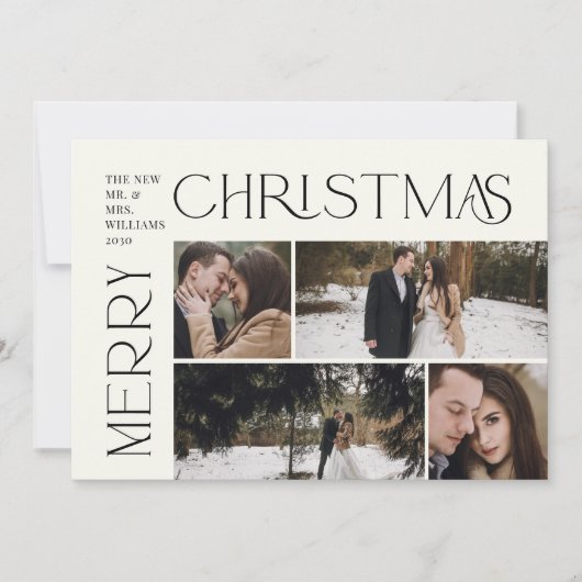 メリーモダンクリスマスタイポグラフィ4フォトプレイド シーズンカード (正面)