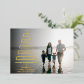 メリーモダンクリスマスツリーの名前をカスタムする写真 箔シーズンカード (立ち正面)