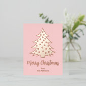 メリーモダンクリスマスツリーカスタムバラ金ゴールド 箔シーズンポストカード (立ち正面)