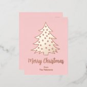 メリーモダンクリスマスツリーカスタムバラ金ゴールド 箔シーズンポストカード (正面/裏面)