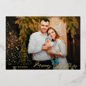 メリーモダンクリスマスツリーカスタム写真 箔シーズンカード (正面)