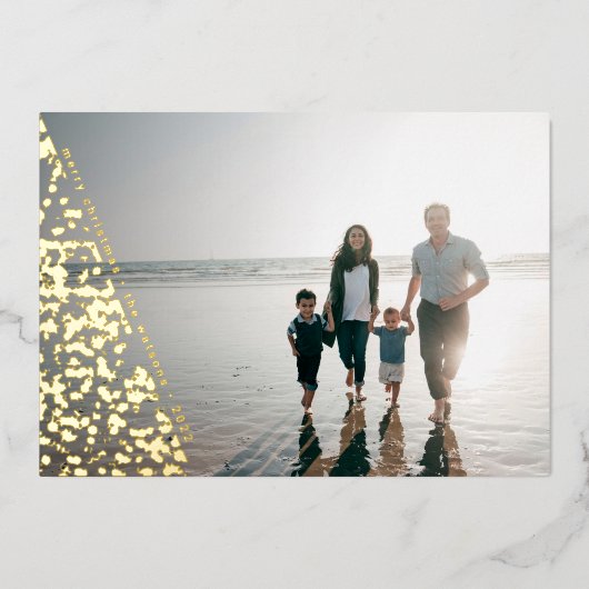 メリーモダンクリスマスツリーカスタム写真 箔シーズンカード (正面)